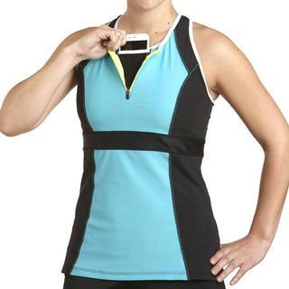 Zephyr Tank Top w/ Built-In Sports Bra & EMF Safety Cell Phone Pocket - turq/blk/wht/ylw - SportPort Active