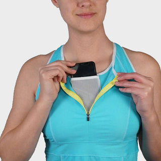 Zephyr Tank Top w/ Built-In Sports Bra & EMF Safety Cell Phone Pocket - turq/turq/wht/ylw - SportPort Active