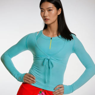 Tech V-Neck Long Sleeve Cover-Up Shirt - turq/turq - SportPort Active